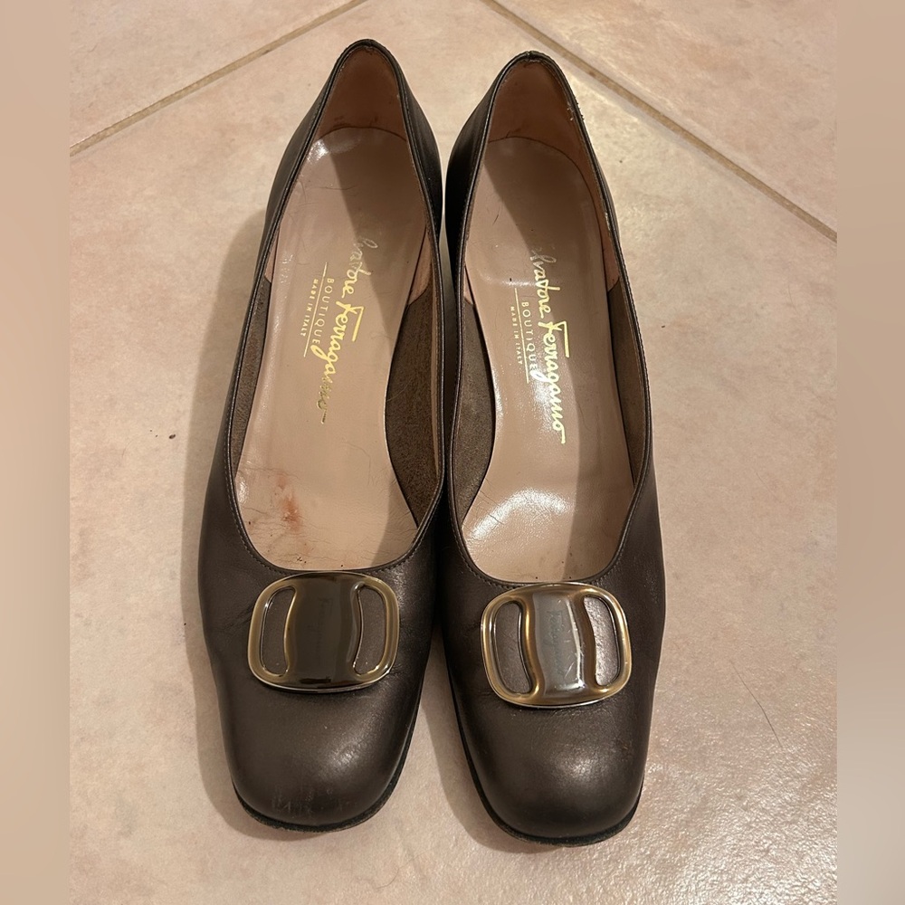 Salvatore Ferragamo Women's Dark Brown Heels with Buckle